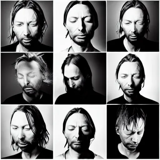 Prompt: overlapping sheets of random thom yorke versions, hyper realistic, many very random variations of thom yorke, various emotions, various poses, high quality photographs, mixed styles, intricate details, beautiful lighting, diverse