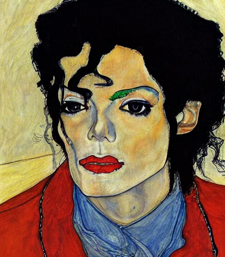 Image similar to portrait of michael jackson by egon schiele, intense desire, high quality, high detail