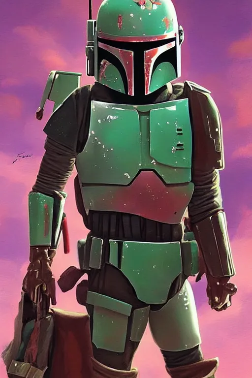 Image similar to boba fett, studio ghibli style, beautiful lighting