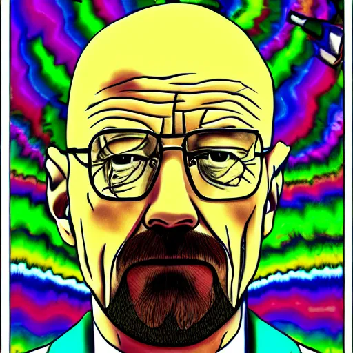 Image similar to walter white with a psychedelic background