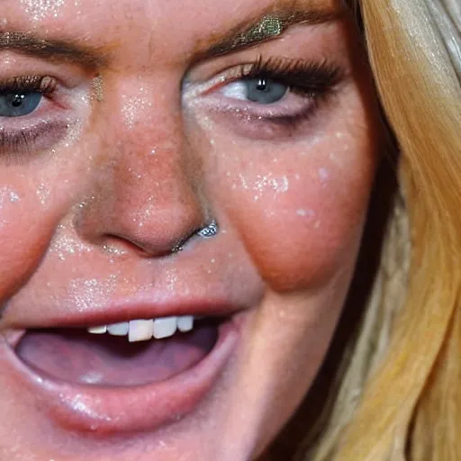 Prompt: Lindsay Lohan laughing with tears,close up, detailed