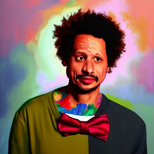 Image similar to colourful portrait painting of Eric Andre with his eyes flowing out