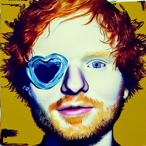 Prompt: ed sheeran in a music album about skeletons, painting style, pop art