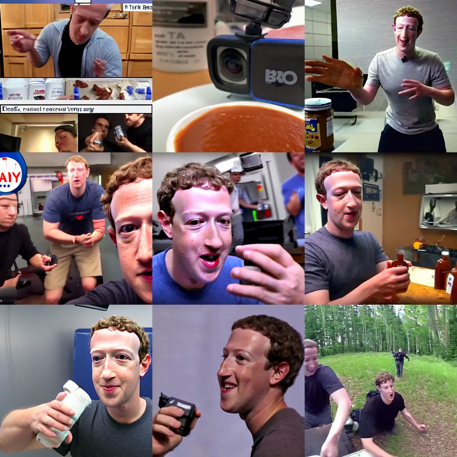 Prompt: mark zuckerberg assaulting you with a broken baby ray's bbq sauce bottle, blurry footage, pov bodycam footage photography gopro