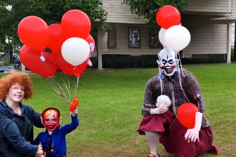 Image similar to pennywise first day of kindergarten with his mom