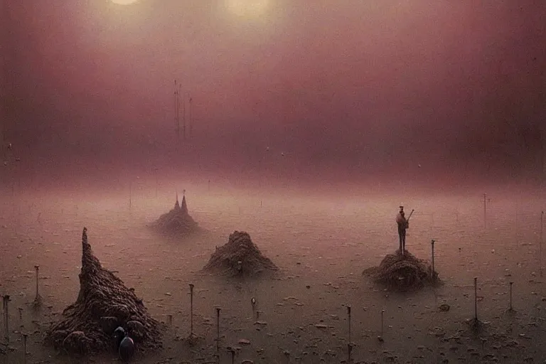 Image similar to a surreal and awe - inspiring sciende fiction landscape, intricate, elegant, highly detailed matte painting by beksinski and simon stalenhag