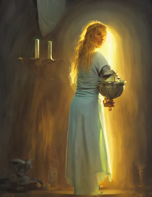 Image similar to priestess of trefoils, tinfoil and clovers. oil painting by award - winning concept artist. backlighting, chiaroscuro.