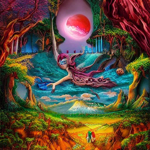 Image similar to beautiful bizarre surrealistic psychedelic fantasy landscape far view
