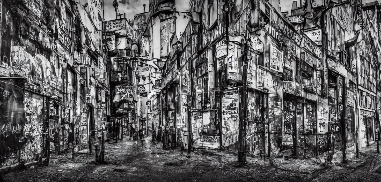 Image similar to kreuzberg streets, hyperrealistic, gritty, dark, urban photography, photorealistic, high details