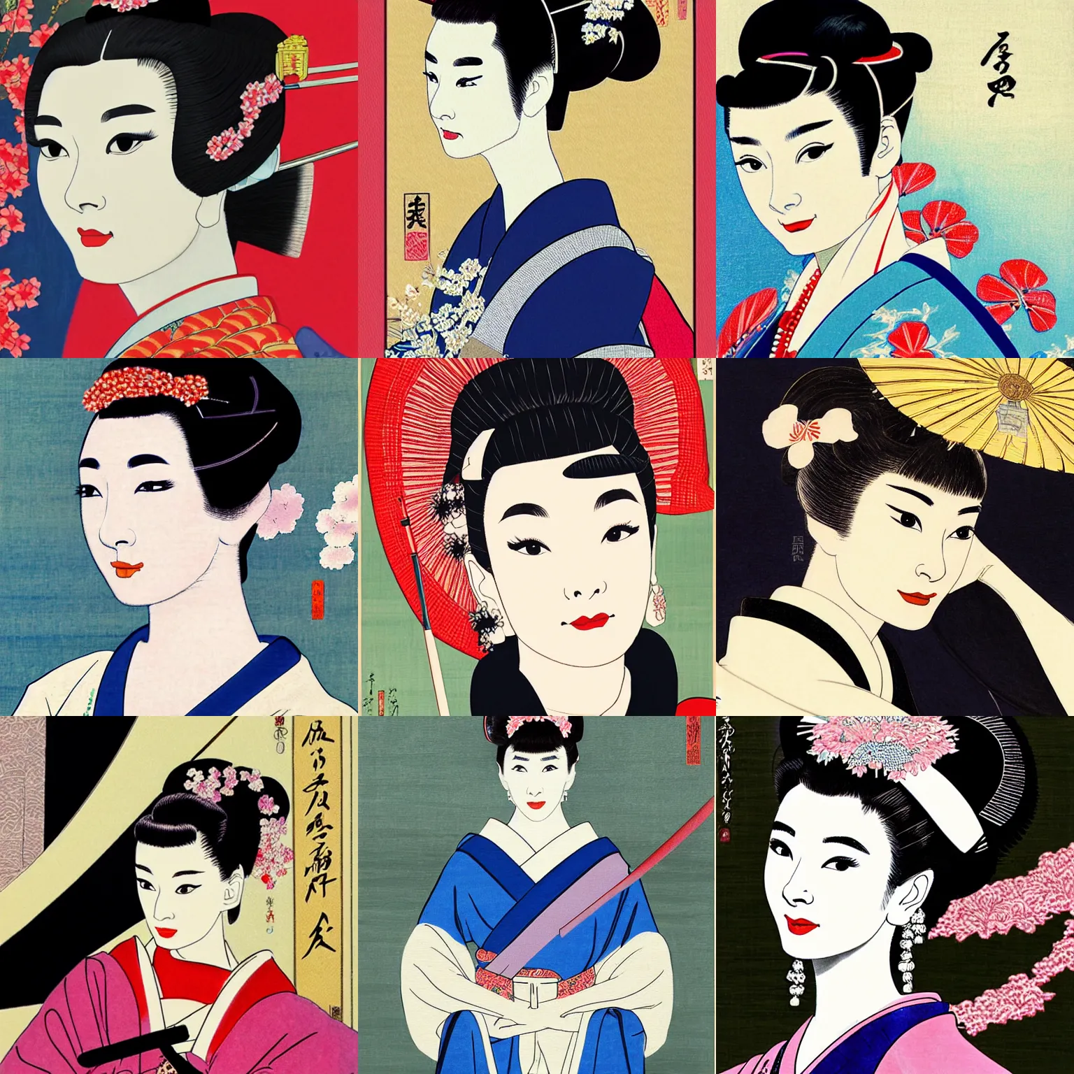 Prompt: a painting of audrey hepburn as maiko in the style of Ukiyo-e art, super detailed, hd, 4k