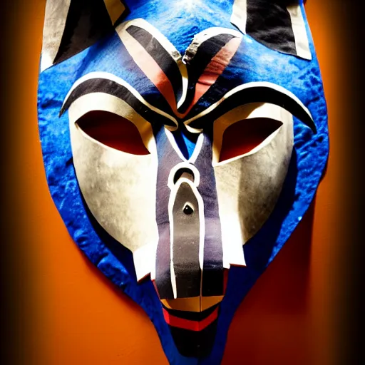 Prompt: shamanic mask of wolf, studio photo