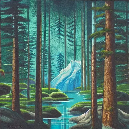 Image similar to summer colossal forest scotch album cover, by bob ross and lawren harris, trending on cgsociety, smooth