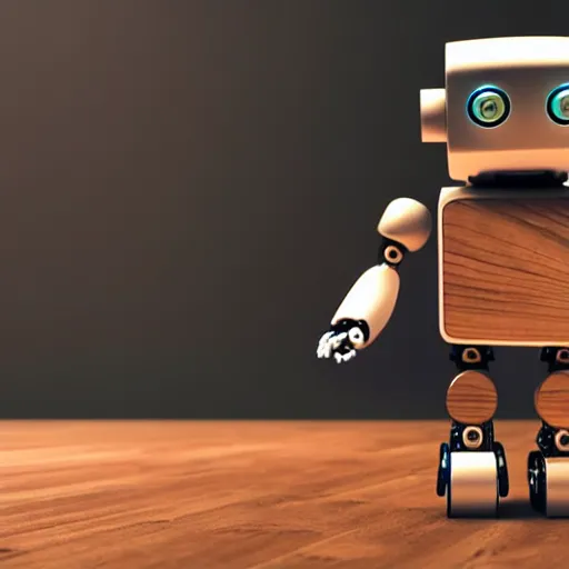 Image similar to a cute little robot consists of wood. super realistic 8 k render of a elegant, cinematic composition