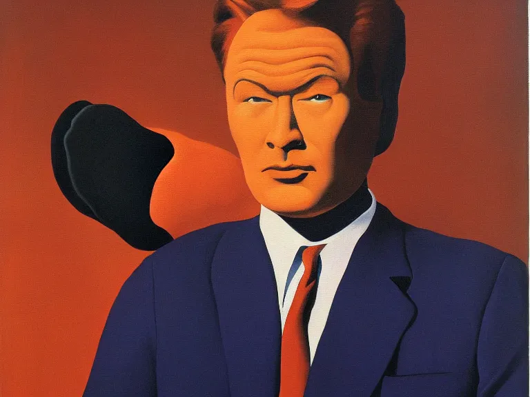 Image similar to Late Night with Conan O'Brien painting by rene magritte, high detail, high resolution