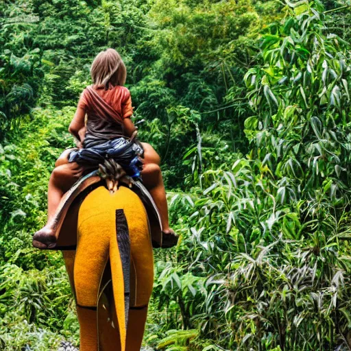 Image similar to girl riding giant tiger in the jungle