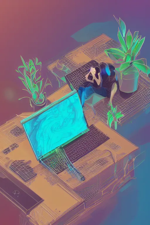 Prompt: epic 3 d abstract 🇵🇷 laptop hacker, spinning hands and feet, 2 0 mm, with plum and teal peanut butter melting smoothly into asymmetrical succulents and phones, liquid cooled, thick wires, delicate, beautiful, intricate, houdini sidefx, trending on artstation, by jeremy mann, ilya kuvshinov, jamie hewlett and ayami kojima