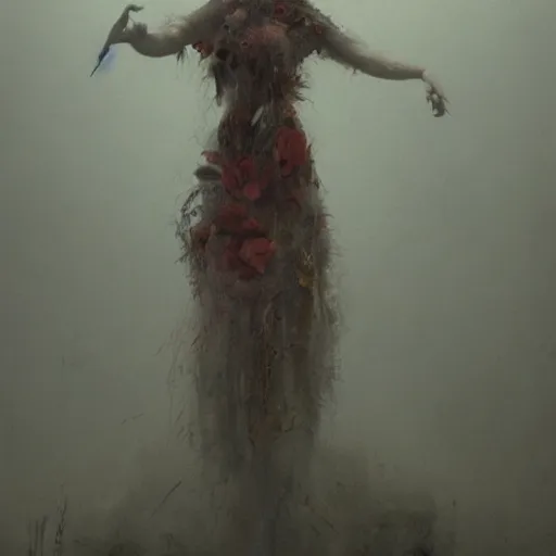 Image similar to a woman emerging from the mist, by arcimboldo, david lynch, greg rutkowski, trending on artstation