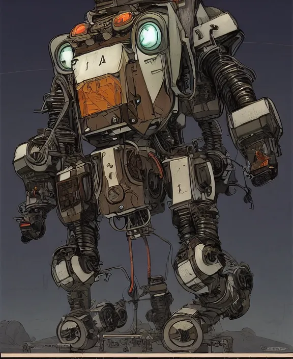 Prompt: solarpunk digital illustration pathfinder robot from apex legends, portrait by james gurney and laurie greasley, concept art, cinematic composition, hyper realism, photorealistic, dramatic lighting, highly detailed, vintage sci - fi