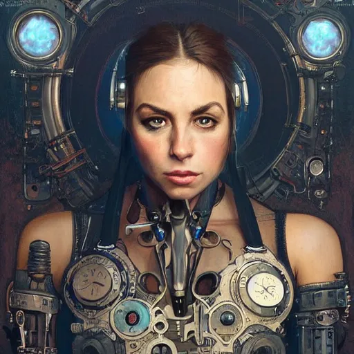 Image similar to joe rogan as a cyborg, portrait, western, steampunk, duster, fantasy, intricate, elegant, highly detailed, digital painting, artstation, concept art, sharp focus, illustration, art by artgerm and greg rutkowski and alphonse mucha