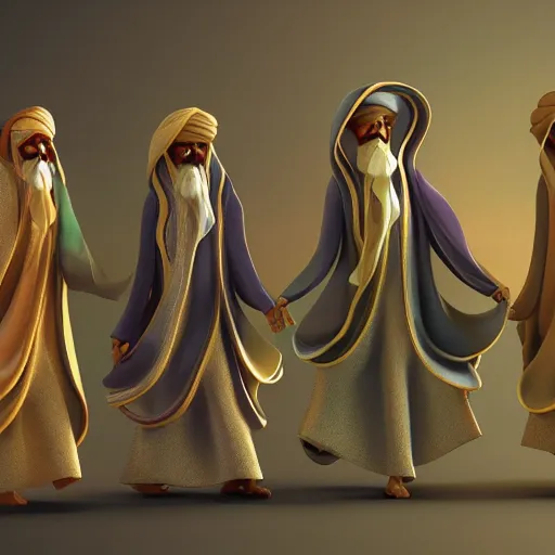 Prompt: sufi figures in the style of maud ventours behance hd octane render