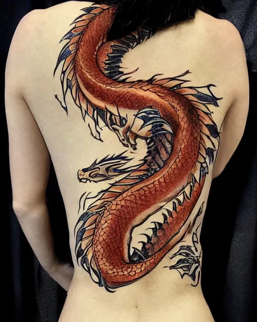 Prompt: haku as a dragon tattoo