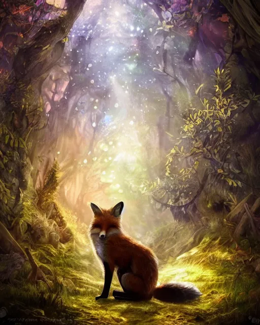 Image similar to Fox playing violin in magical forest, portrait, wearing hat, magical notes, fairy atmosphere, magic the gathering artwork, D&D, fantasy, cinematic lighting, centered, symmetrical, highly detailed, digital painting, artstation, concept art, smooth, sharp focus, illustration, volumetric lighting, epic Composition, 8k, art by Akihiko Yoshida and Greg Rutkowski and Craig Mullins, oil painting, cgsociety