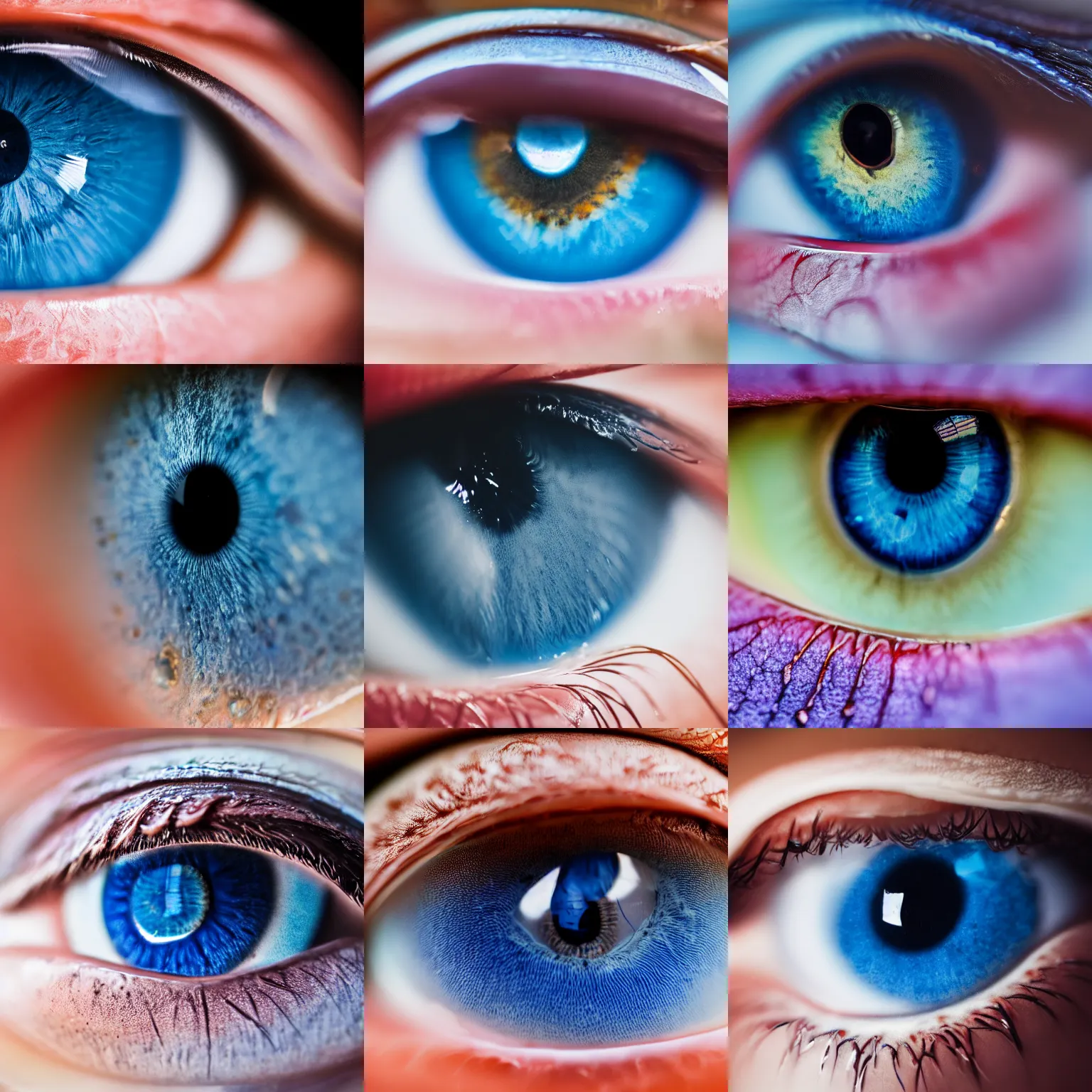 Prompt: Macro Photo of a human eye with a blue very detailed iris