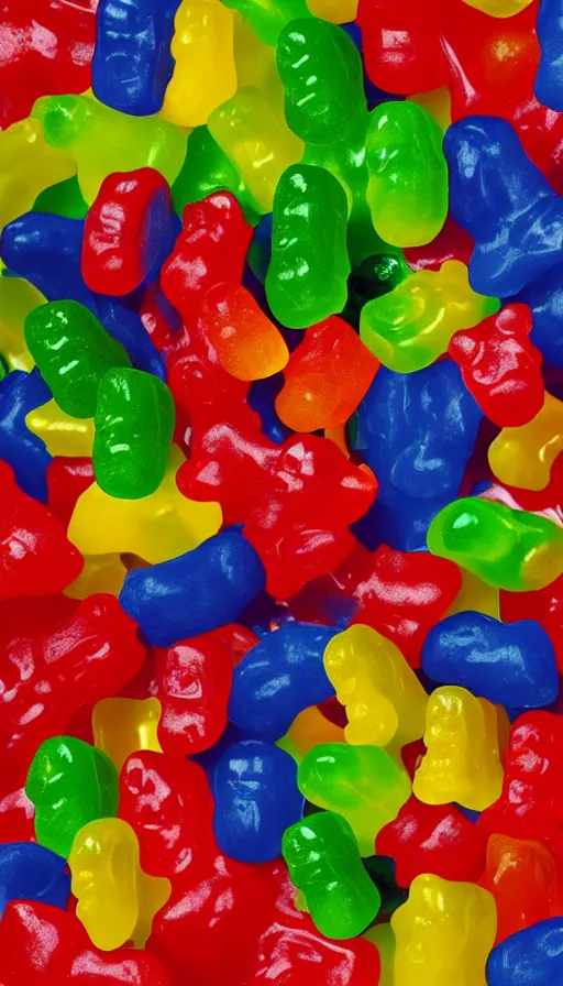 Image similar to poster for horror movie about gummy bears with text “Gummy Bear”