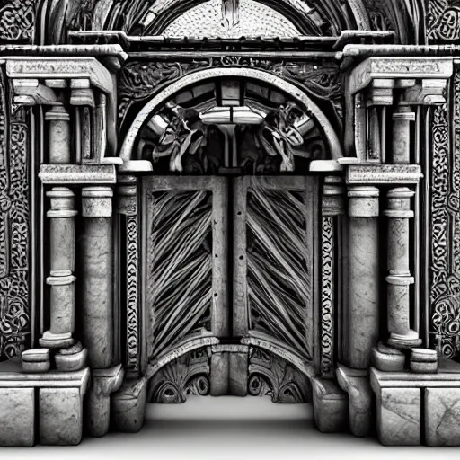 Image similar to ancient fantasy marble gate, neonpunk, mega structure, symmetric, intricate details