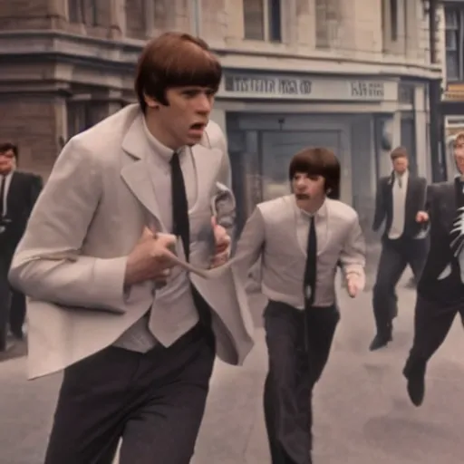 Prompt: Live Action Still of Jerma985 in The Beatles A Hard Day's Night (Film), real life, hyperrealistic, ultra realistic, realistic, highly detailed, epic, HD quality, 8k resolution, body and headshot, film still