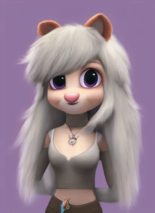 Image similar to female furry mini cute style, character adoptable, highly detailed, rendered, ray - tracing, cgi animated, 3 d demo reel avatar, style of maple story and zootopia, maple story rat girl, grey rat, grey skin, soft shade, soft lighting