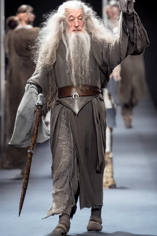 Image similar to gandalf on the catwalk, Fullbody