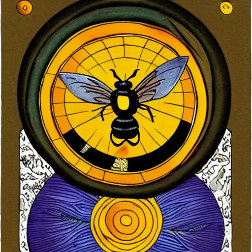 Image similar to a ritual spell with a bumblebee at the middle of a bullseye, fantasy illustration, art nouveau