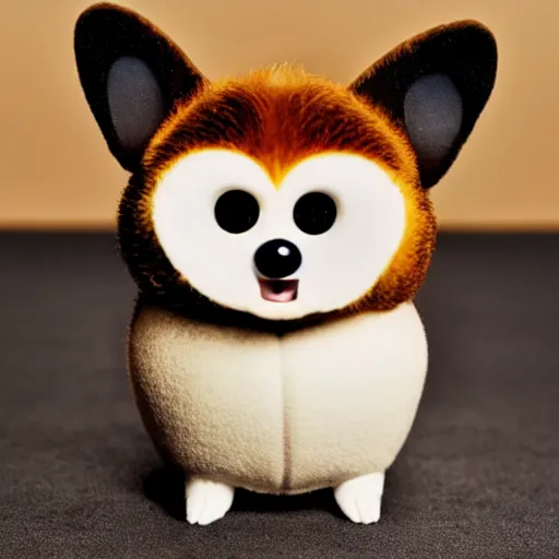 Image similar to an uncanny corgi furby, inspired by junji ito, photographed by david lynch