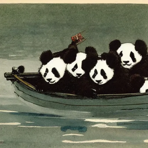 Prompt: a boat filled with pandas by winslow homer