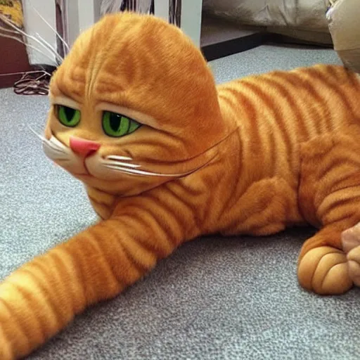 Image similar to bald garfield in real life, garfield has no hair on the top of his head, bald spot on his head, photo