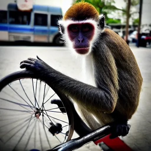 Image similar to “Monkey on a unicycle, in a busy town square, anime”