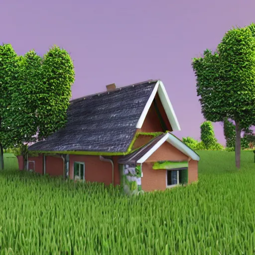 Image similar to funny house, 3d, rendering, realistic, forest