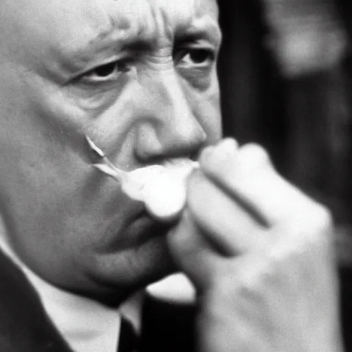 Prompt: a photo of Hitler smoking a fat joint, 50mm close up photography, photorealism