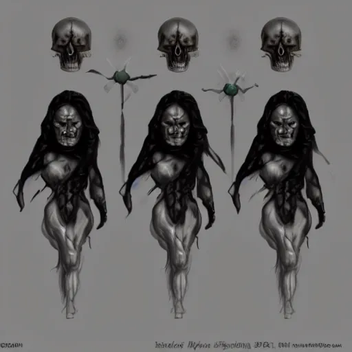 Prompt: hecate, 3 headed withch, madiden, matron, crone, mystic, dark, fantasy, character design, skulls, surreal, concept art, photoshop, volumetric lighting, shaman, witch, digital painting