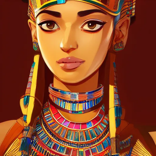 Prompt: a portrait of a beautiful Egyptian girl wearing ancient Egyptian fashion, desert background, rich vivid colors, ambient lighting, dynamic lighting, 4k, official media, anime key visual, makoto shinkai, ilya kuvshinov, lois van baarle, rossdraws, detailed, trending on artstation