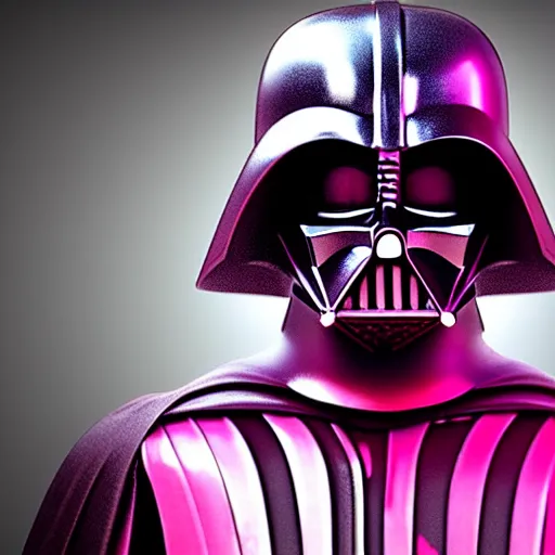 Image similar to darth vader in pink outfit, photoreal, still frame, cinematic