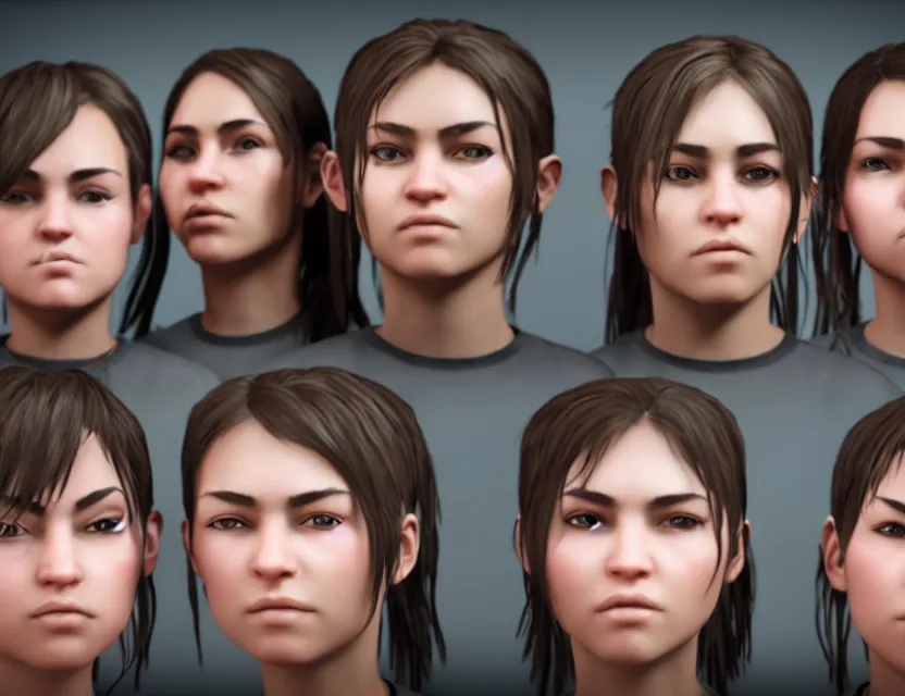 Prompt: six girls with masculine faces in prison behind bars, unreal engine