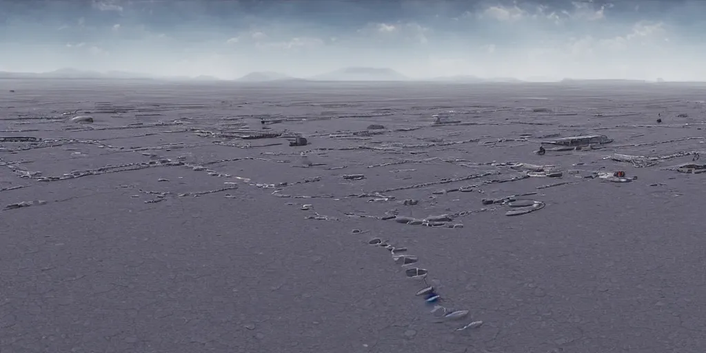 Prompt: A mechanized city on 4 mechanical legs walking across a massive salt flat, realistic, high detail, 4k