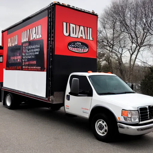 Prompt: a uhaul truck, in a dark carve