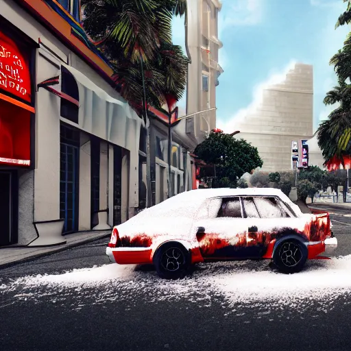 Image similar to a buffalo in the urban streets, cocaine buffalo, covered in white flour, white powder bricks, miami heat colors, south beach colors, 8 k, dynamic lighting, hdr, trending on artstation, ultra detailed, professional illustration, unreal engine