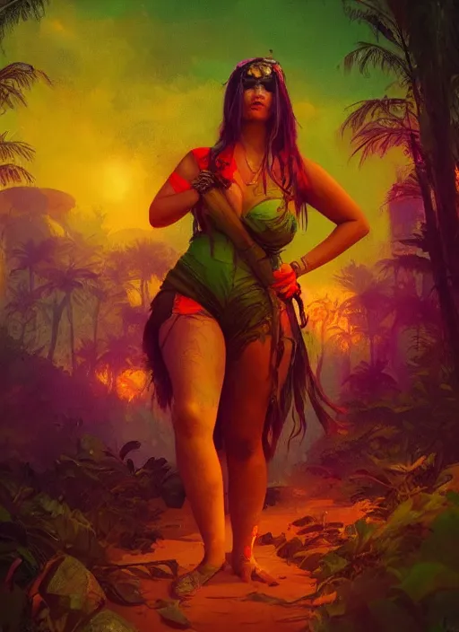 Image similar to hyper realistic photography of festival warrior curvy goa girl saturated colors, cinematic, greg rutkowski, juan gimenez