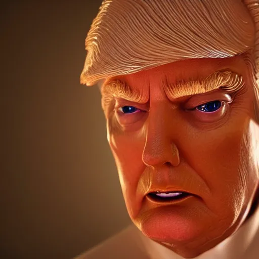 Image similar to donald trump full body detailed, ethereal, cyborg biomechanics, covered in blood diamonds and other gems glowing, highly detailed face, evil posed, evil expression, intricate, extremy detailed, beeple, cgsociety, 3 d unreal engine octane render. cinematic lighting, highly detailed 4 k art