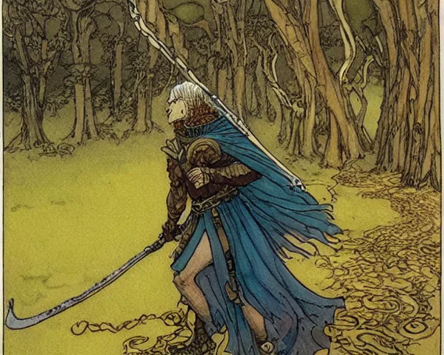 Prompt: an award - winning mtg illustration copyright wizards of the coast of cuchulainn the hero taking cuchullain for a walk, by rebecca guay and charles vess