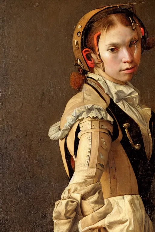 Image similar to a close - up portrait of a cyberpunk cyborg girl, by jan steen, rule of thirds